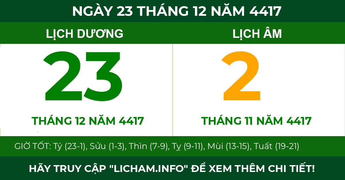 lịch âm ngày 23 tháng 12 năm 4417