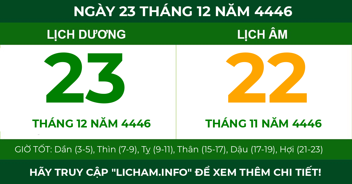 lịch âm ngày 23 tháng 12 năm 4446