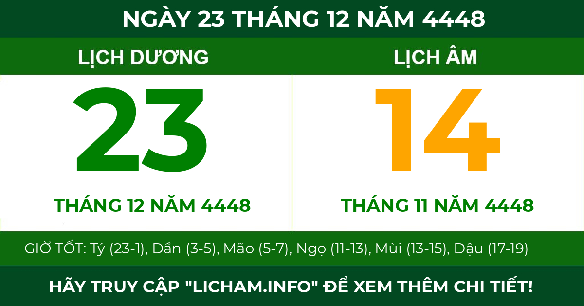 lịch âm ngày 23 tháng 12 năm 4448
