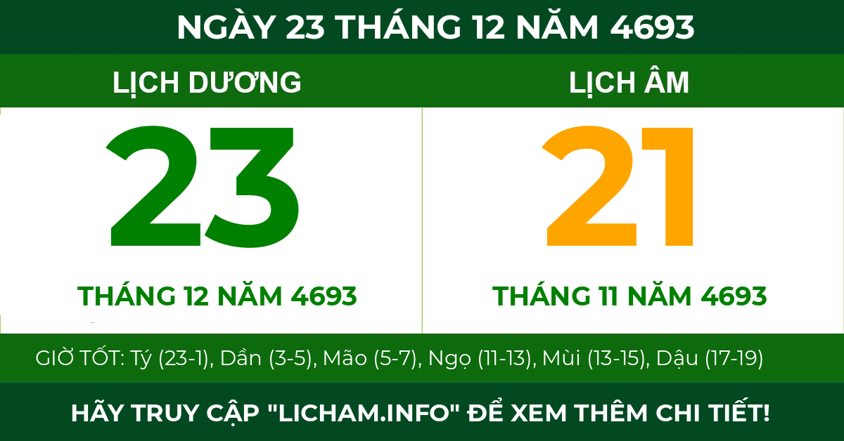 lịch âm ngày 23 tháng 12 năm 4693