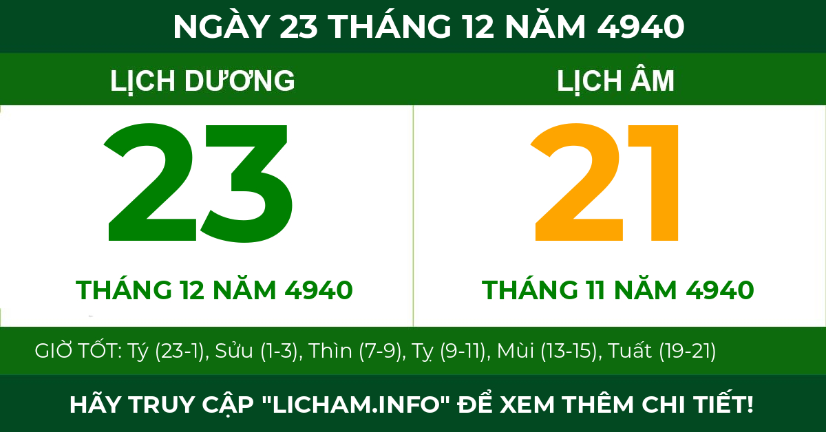 lịch âm ngày 23 tháng 12 năm 4940