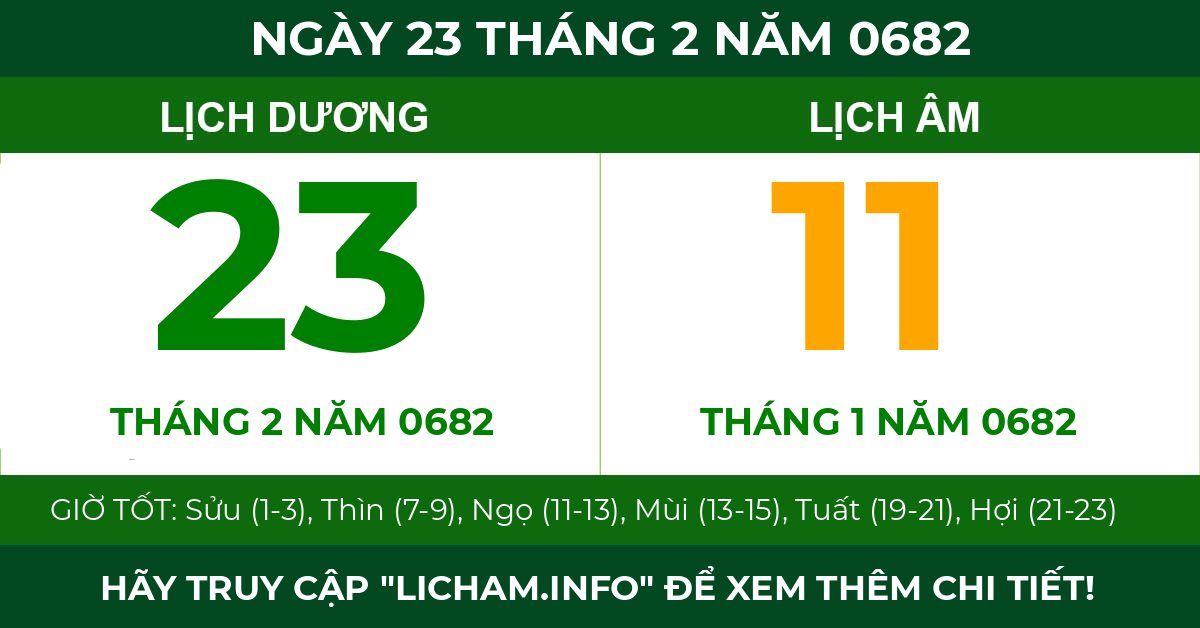 lịch âm ngày 23 tháng 2 năm 0682