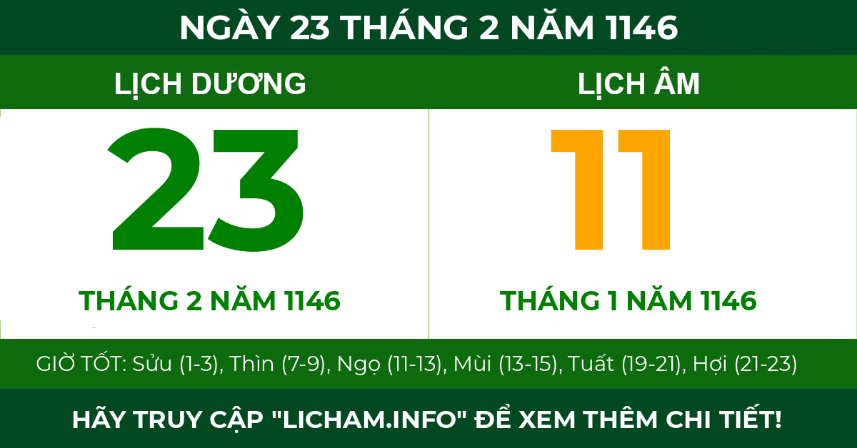 lịch âm ngày 23 tháng 2 năm 1146