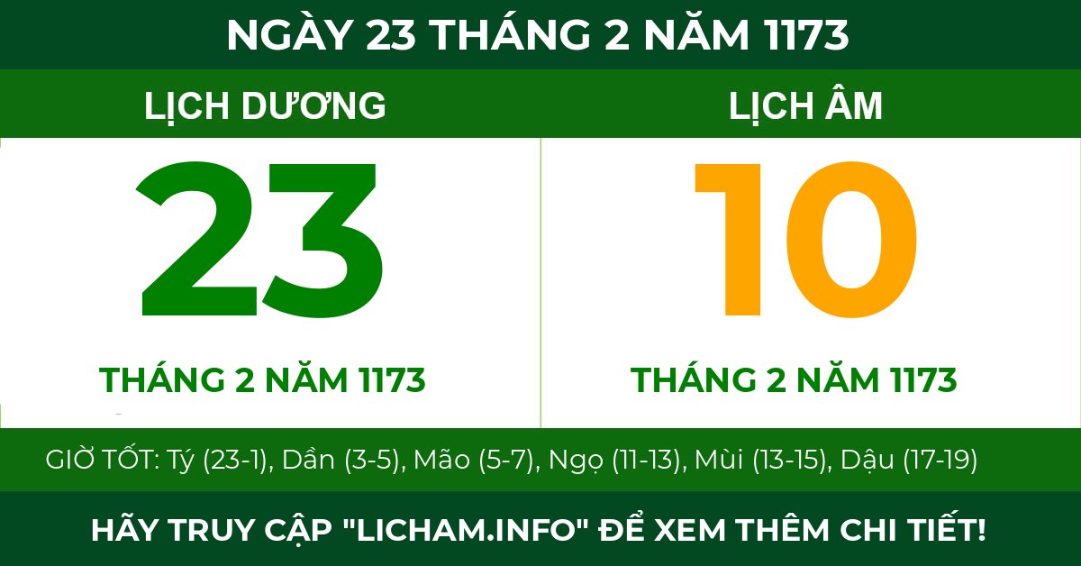 lịch âm ngày 23 tháng 2 năm 1173
