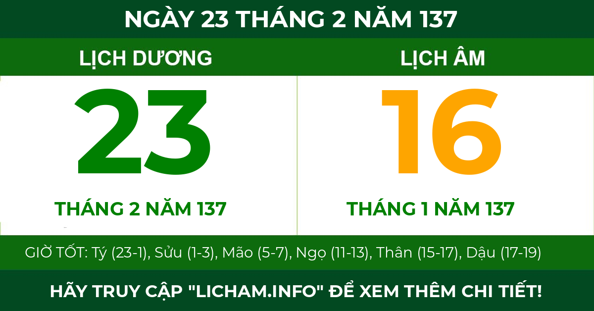 lịch âm ngày 23 tháng 2 năm 137