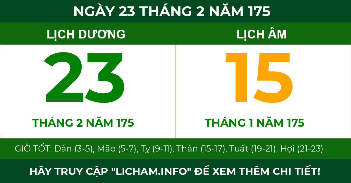 lịch âm ngày 23 tháng 2 năm 175