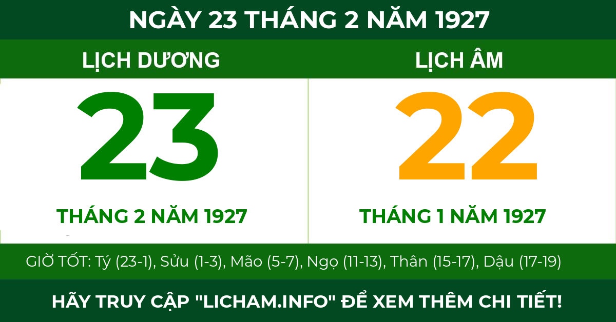 lịch âm ngày 23 tháng 2 năm 1927