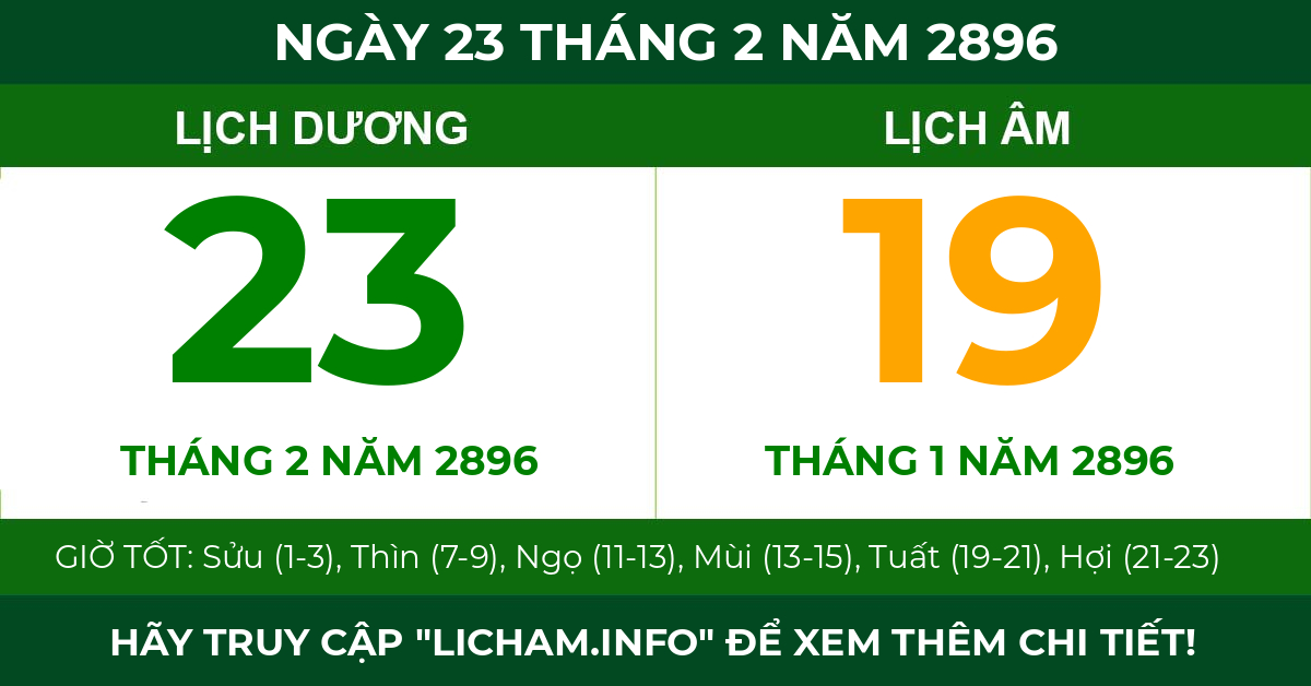 lịch âm ngày 23 tháng 2 năm 2896