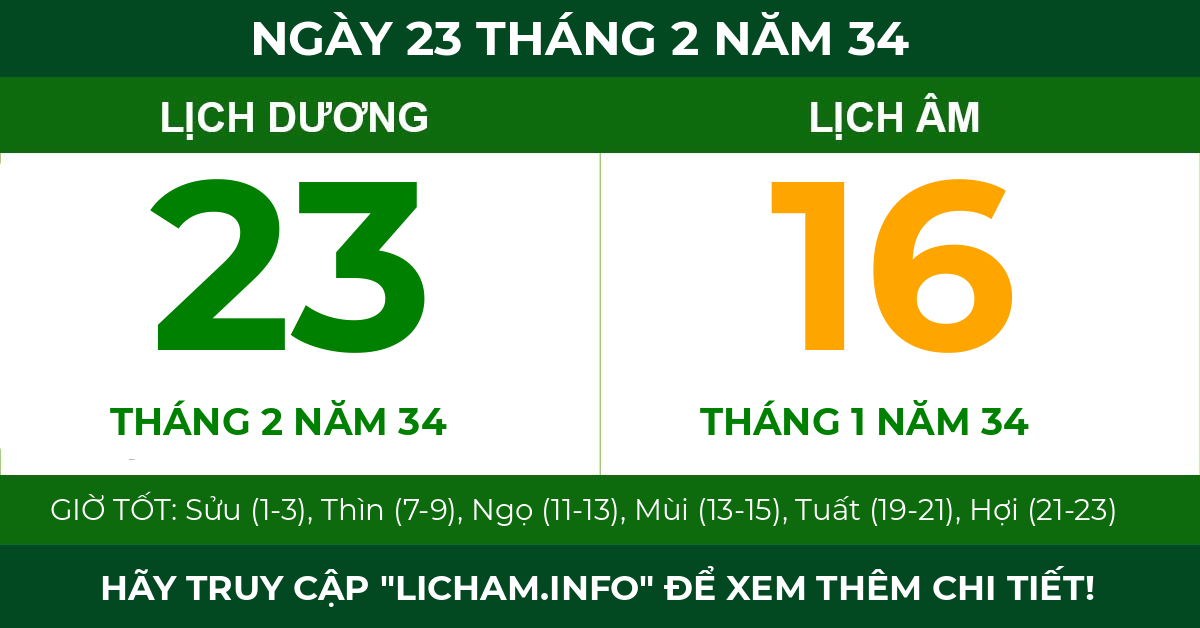 lịch âm ngày 23 tháng 2 năm 34