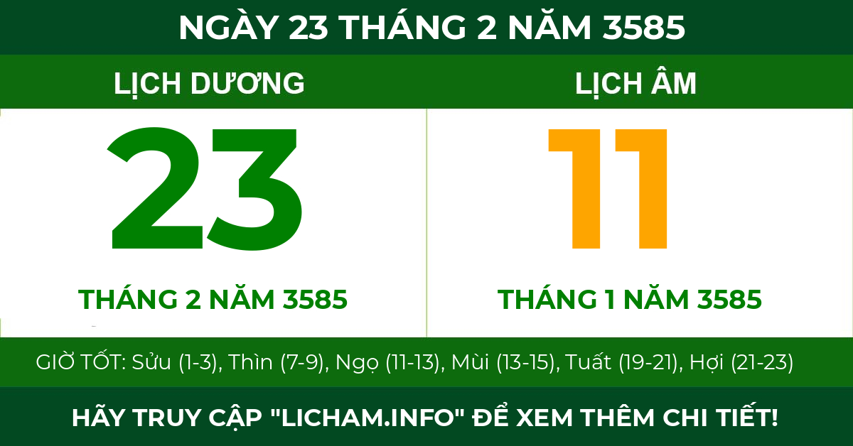 lịch âm ngày 23 tháng 2 năm 3585