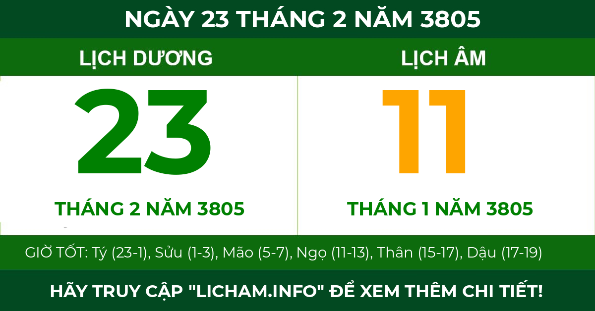 lịch âm ngày 23 tháng 2 năm 3805