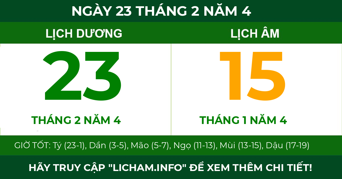 lịch âm ngày 23 tháng 2 năm 4