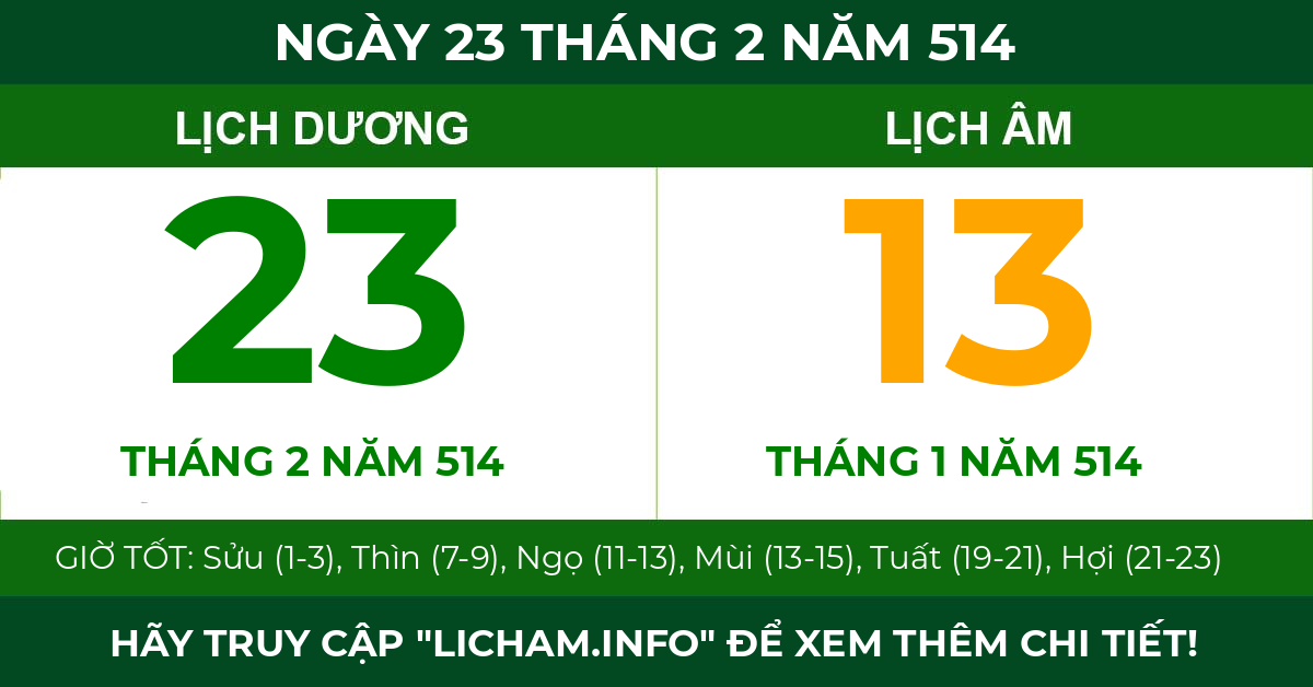 lịch âm ngày 23 tháng 2 năm 514