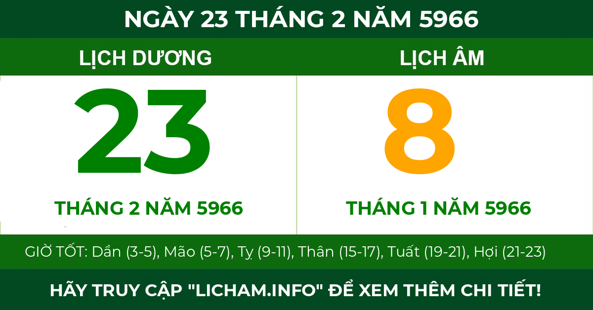 lịch âm ngày 23 tháng 2 năm 5966