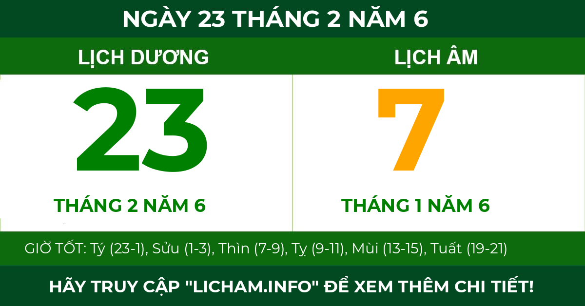 lịch âm ngày 23 tháng 2 năm 6