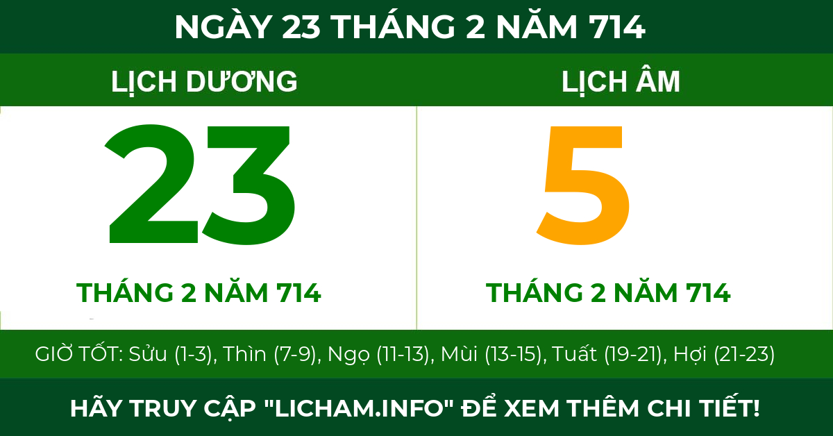 lịch âm ngày 23 tháng 2 năm 714