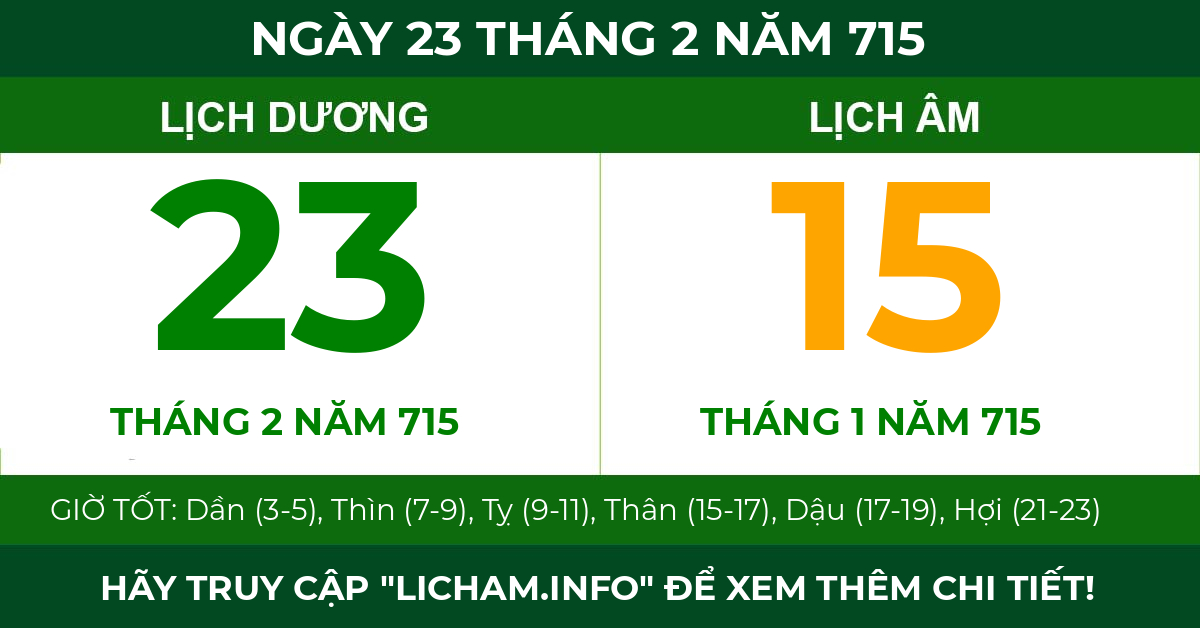 lịch âm ngày 23 tháng 2 năm 715