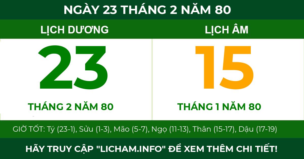 lịch âm ngày 23 tháng 2 năm 80