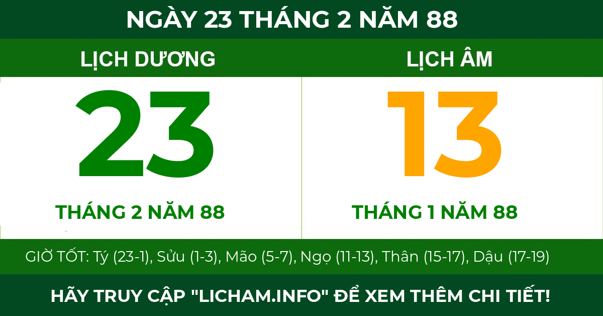 lịch âm ngày 23 tháng 2 năm 88