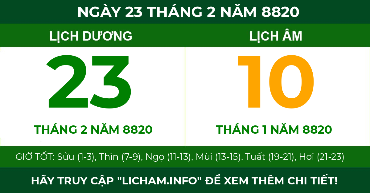 lịch âm ngày 23 tháng 2 năm 8820