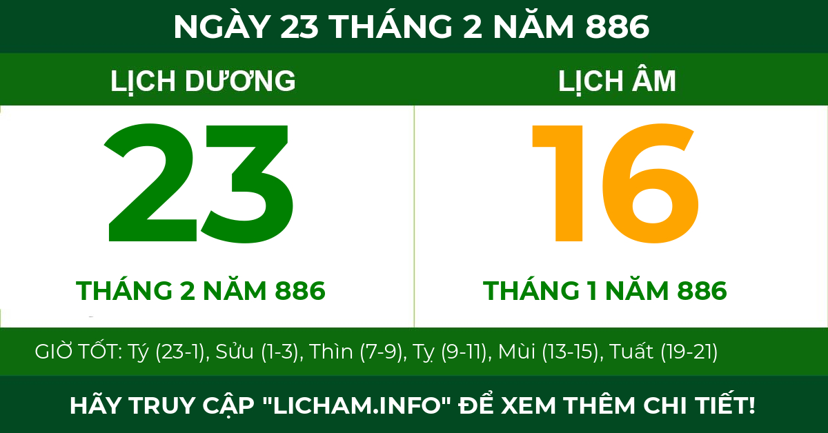 lịch âm ngày 23 tháng 2 năm 886