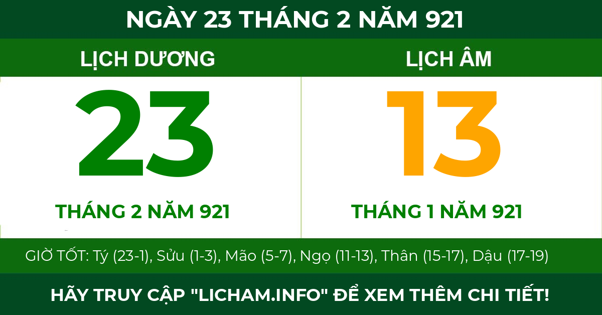 lịch âm ngày 23 tháng 2 năm 921
