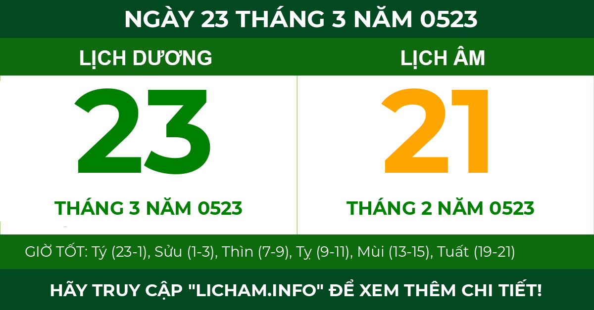 lịch âm ngày 23 tháng 3 năm 0523