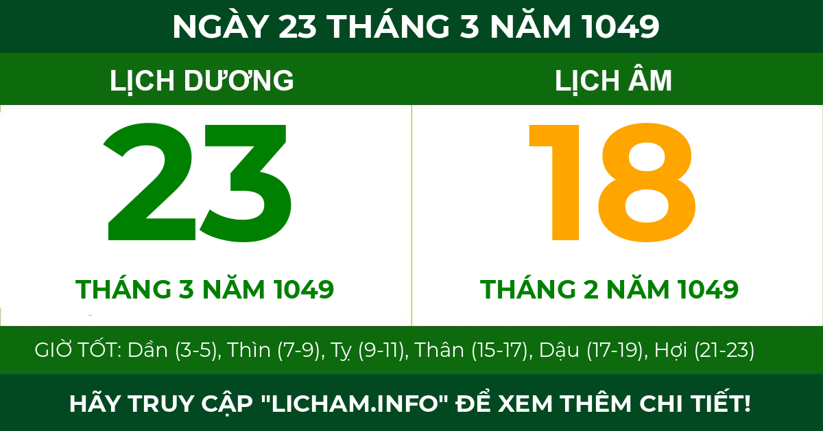 lịch âm ngày 23 tháng 3 năm 1049
