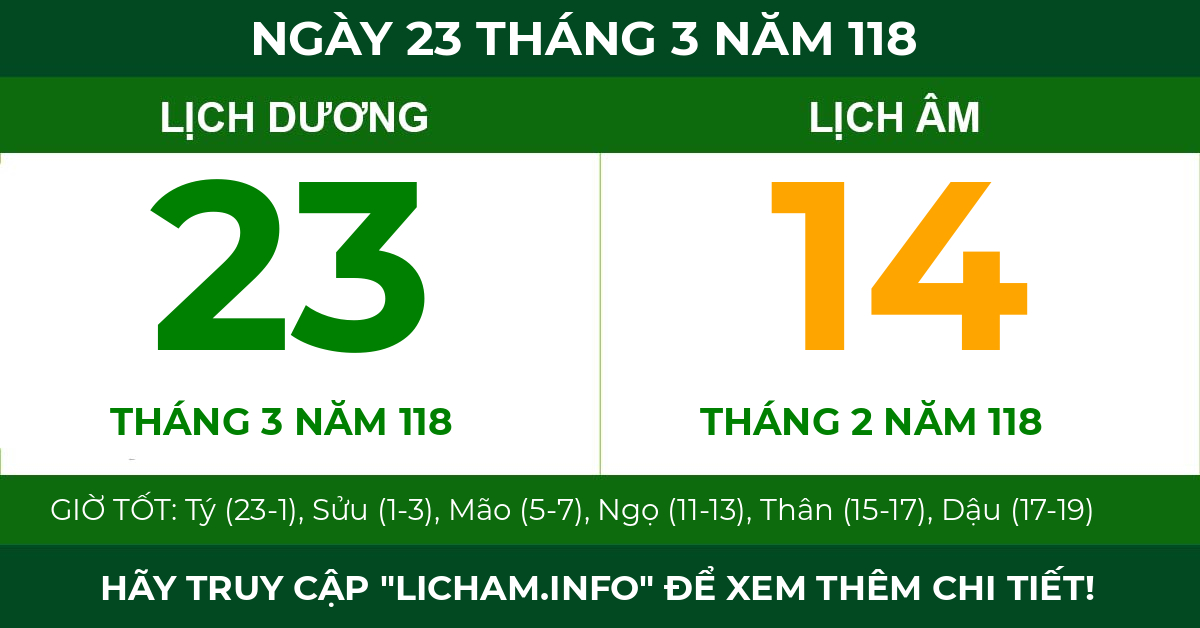 lịch âm ngày 23 tháng 3 năm 118
