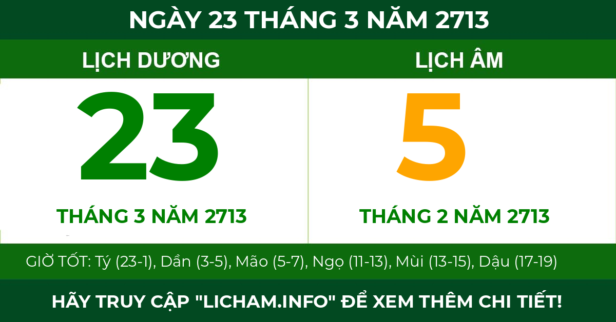 lịch âm ngày 23 tháng 3 năm 2713