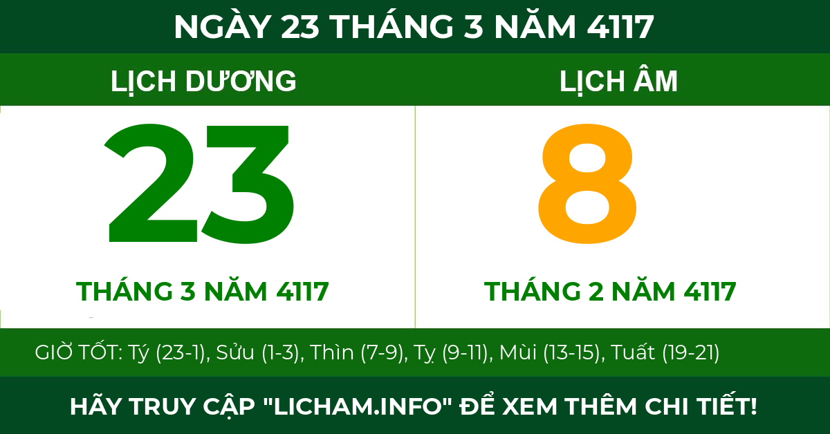 lịch âm ngày 23 tháng 3 năm 4117