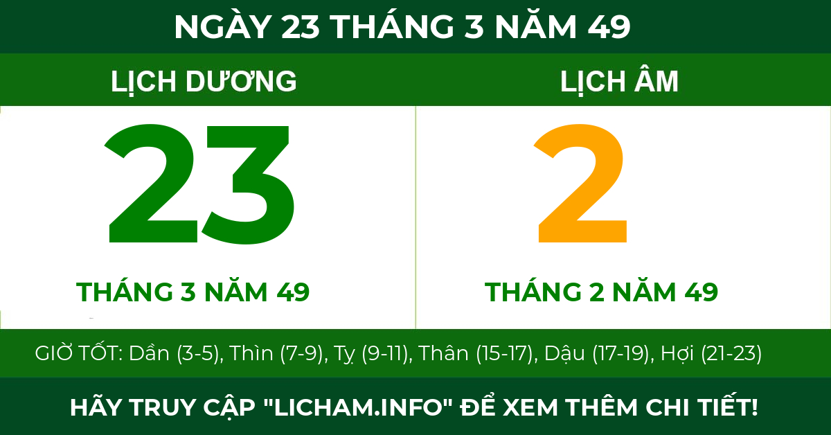 lịch âm ngày 23 tháng 3 năm 49