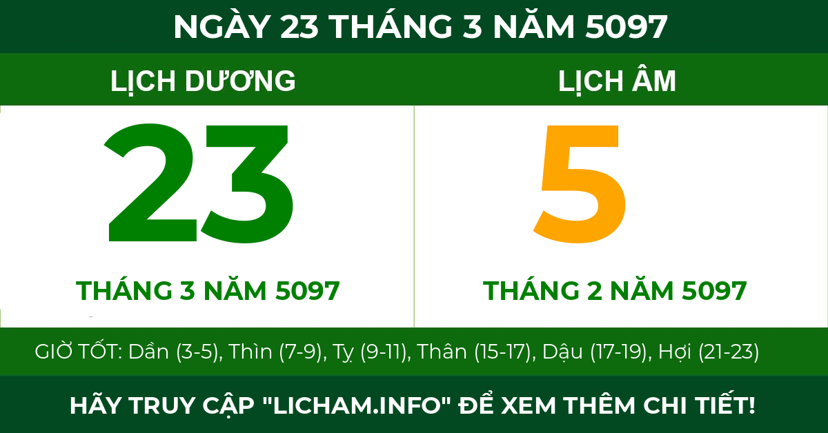 lịch âm ngày 23 tháng 3 năm 5097