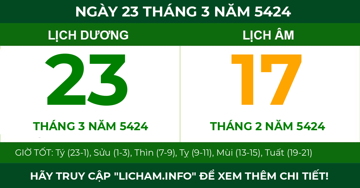 lịch âm ngày 23 tháng 3 năm 5424