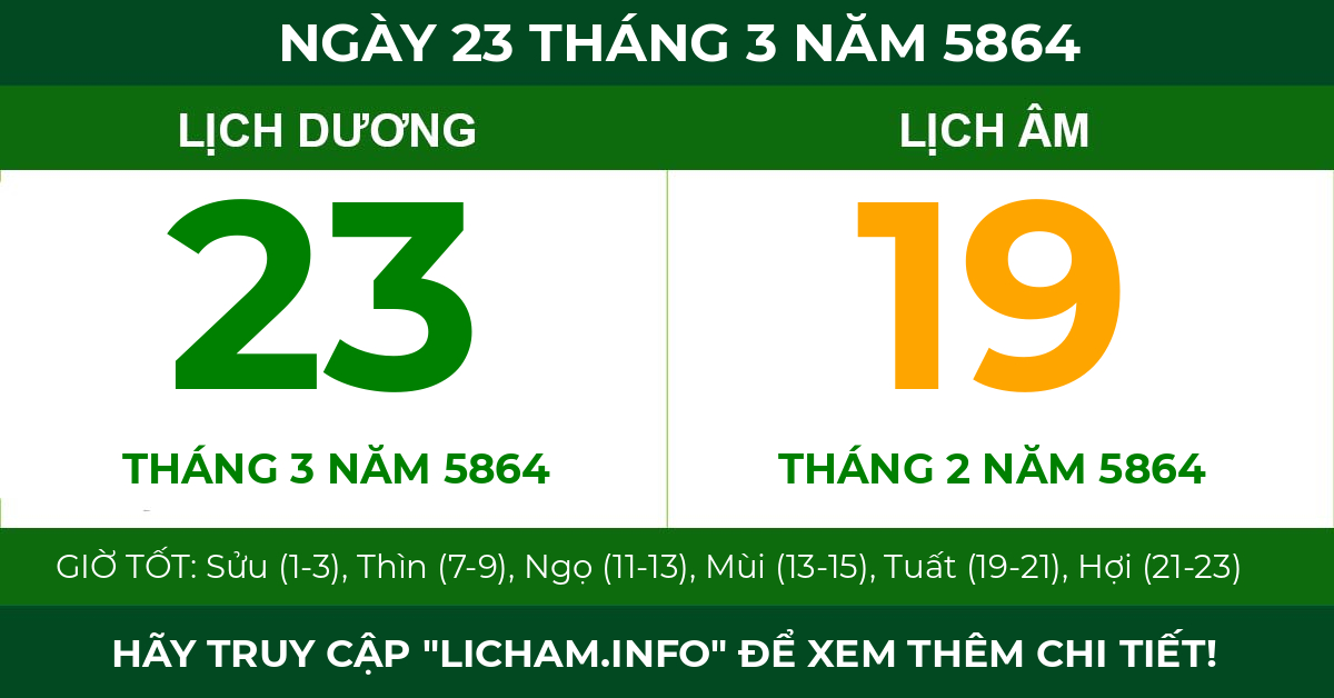lịch âm ngày 23 tháng 3 năm 5864