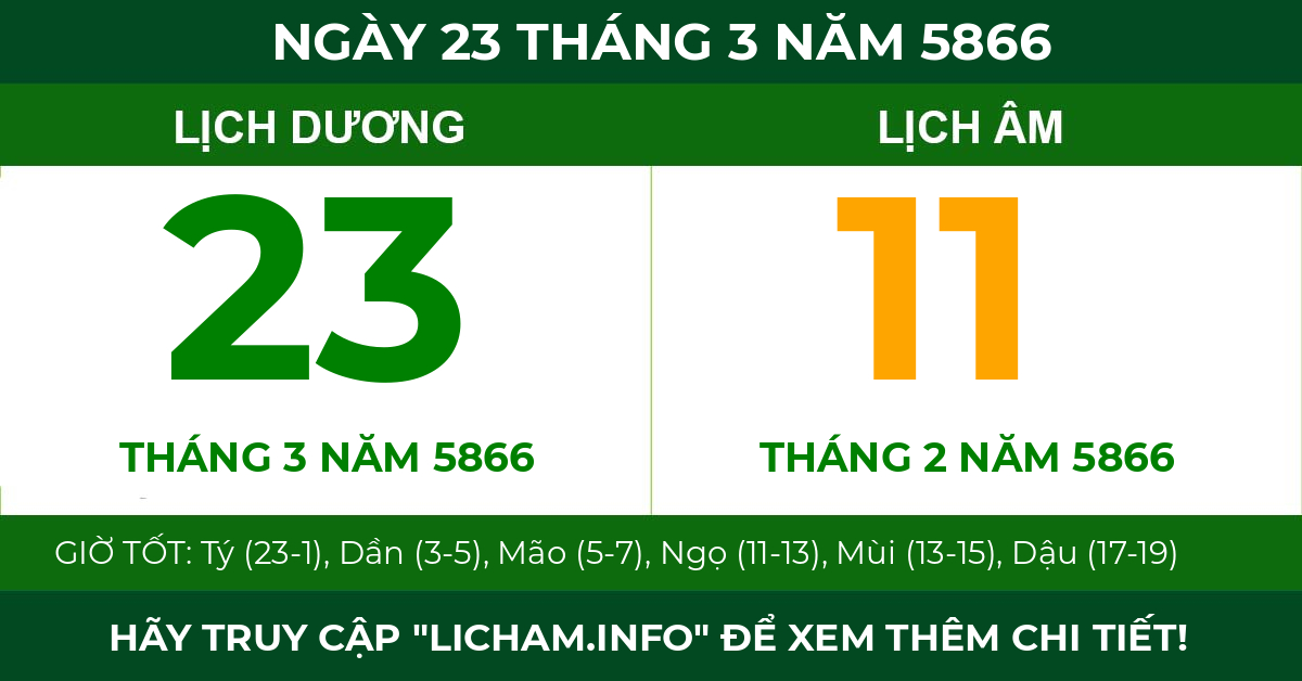 lịch âm ngày 23 tháng 3 năm 5866