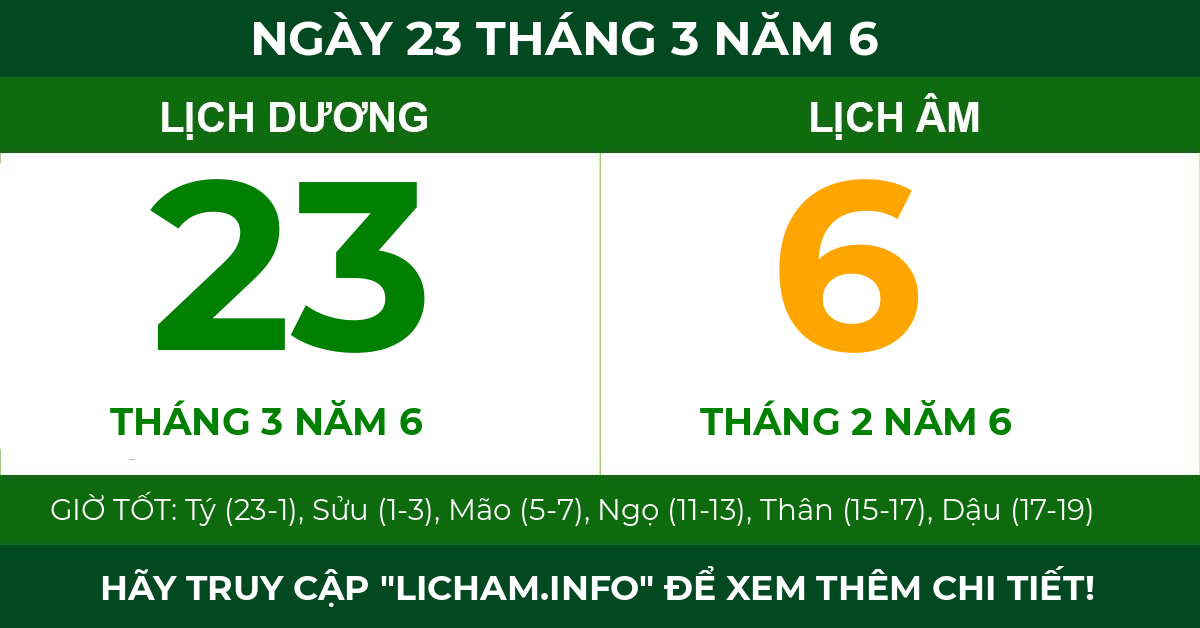 lịch âm ngày 23 tháng 3 năm 6