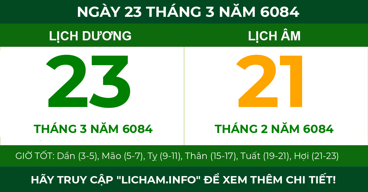 lịch âm ngày 23 tháng 3 năm 6084