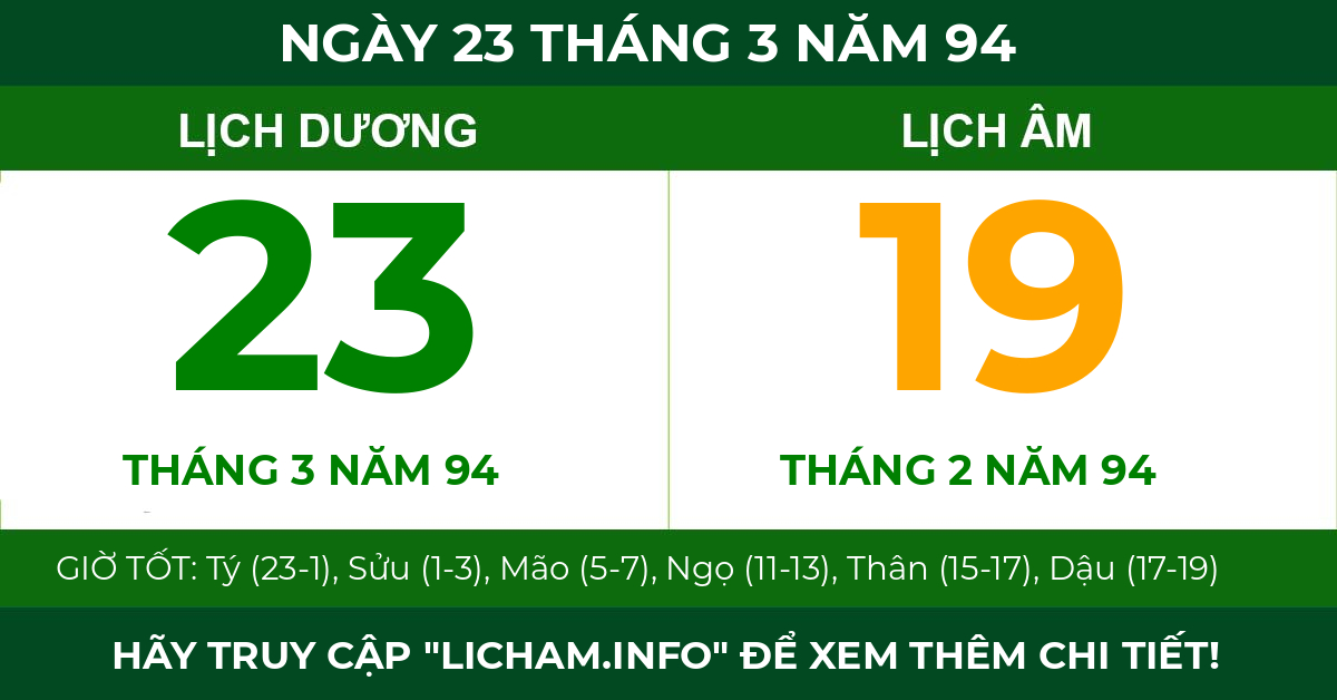 lịch âm ngày 23 tháng 3 năm 94