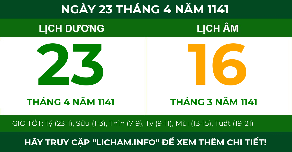 lịch âm ngày 23 tháng 4 năm 1141