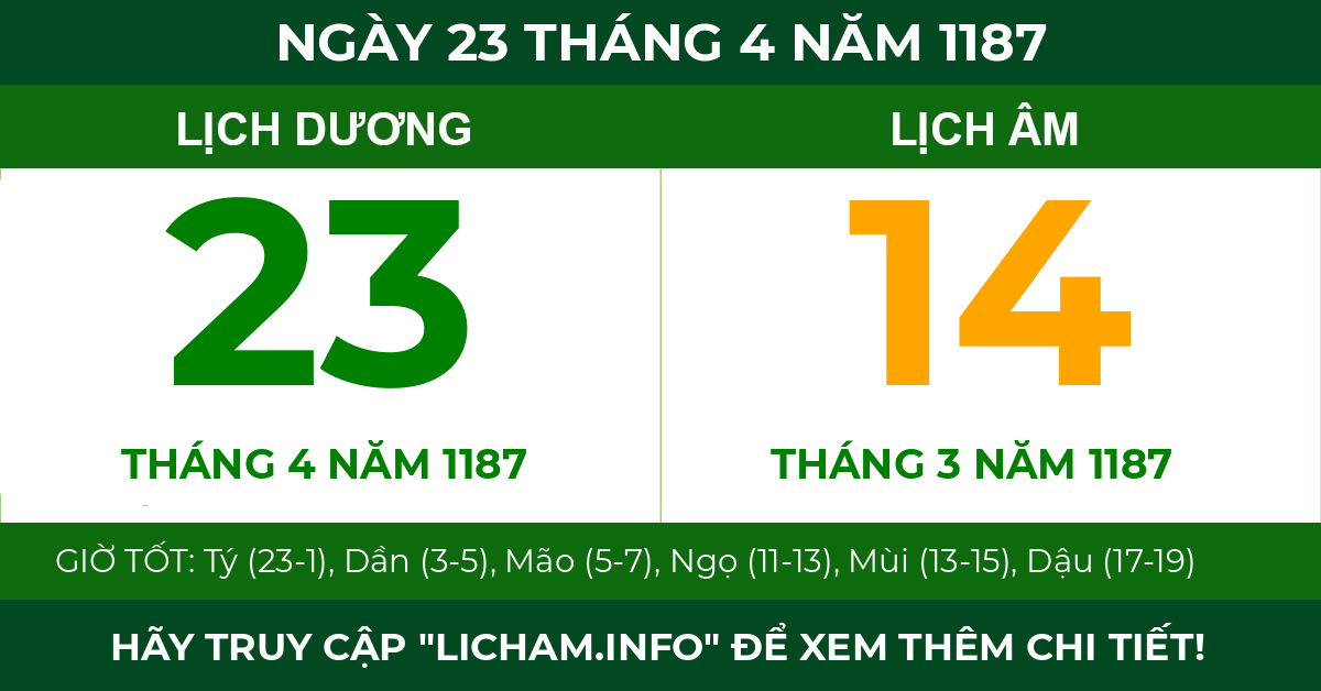 lịch âm ngày 23 tháng 4 năm 1187