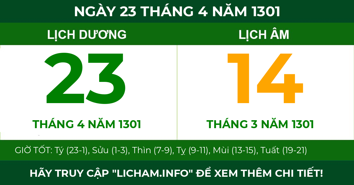 lịch âm ngày 23 tháng 4 năm 1301