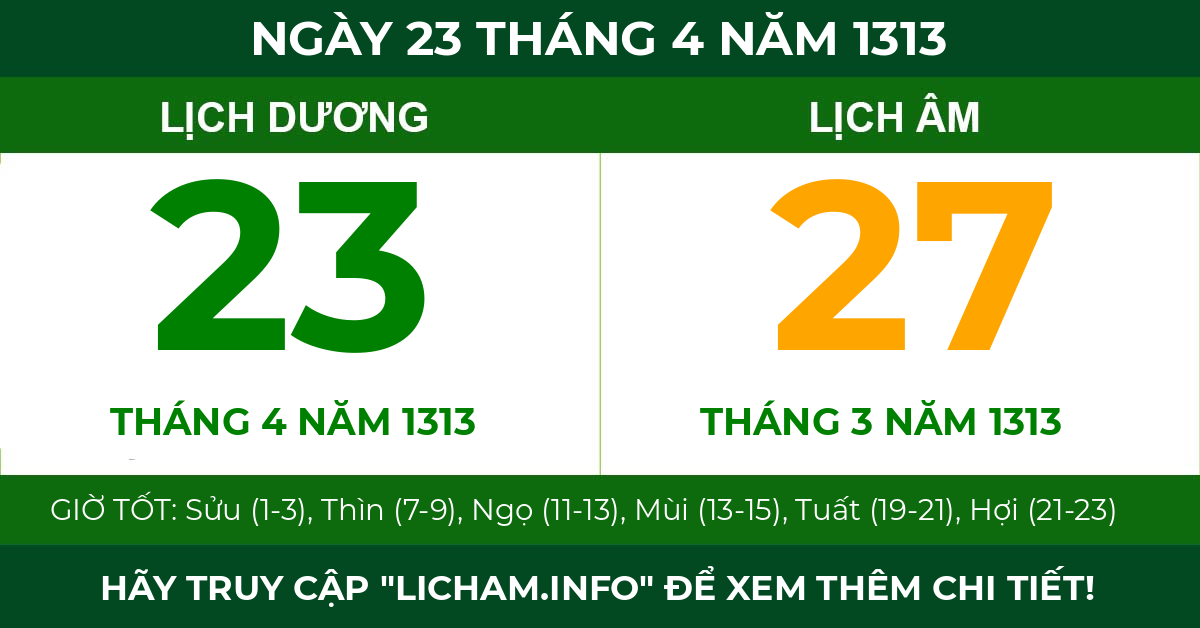 lịch âm ngày 23 tháng 4 năm 1313
