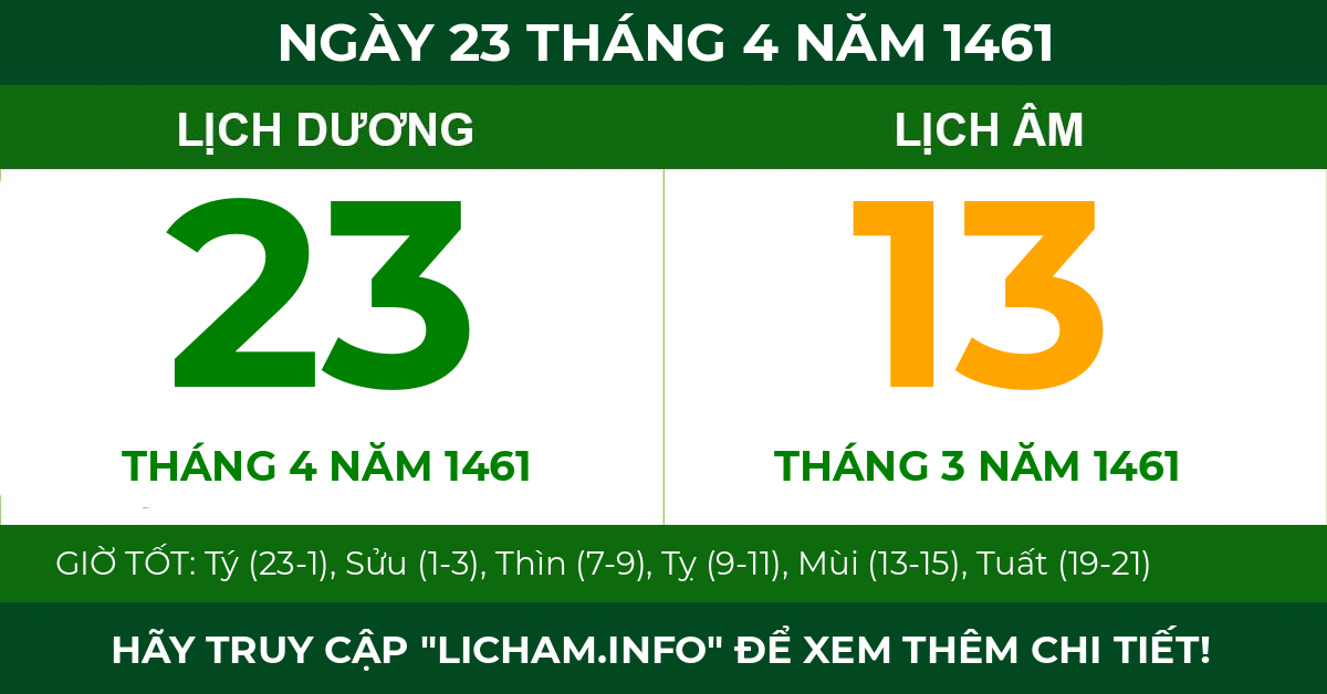 lịch âm ngày 23 tháng 4 năm 1461