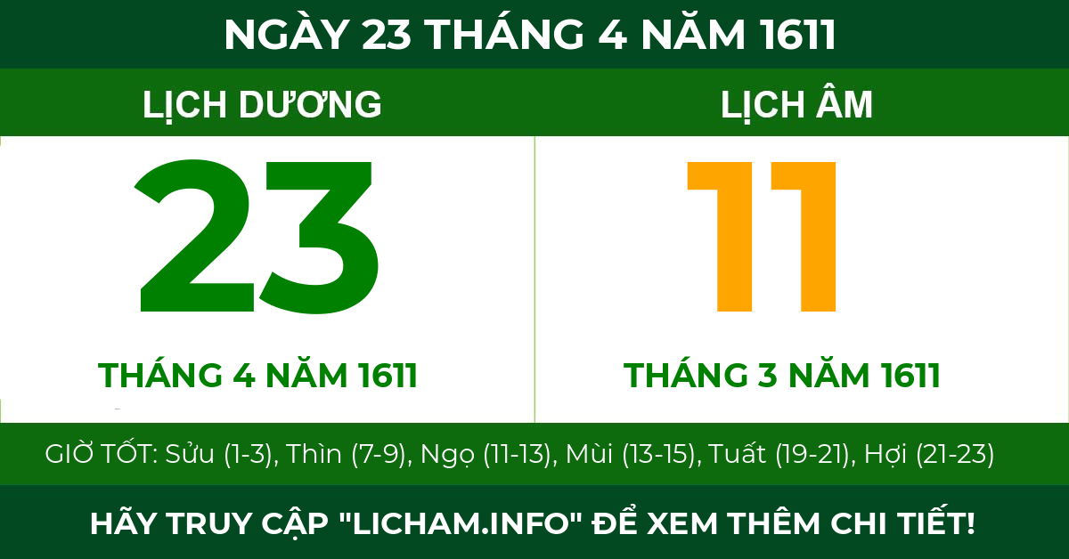 lịch âm ngày 23 tháng 4 năm 1611