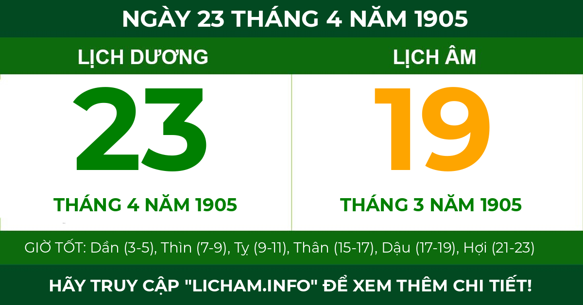 lịch âm ngày 23 tháng 4 năm 1905