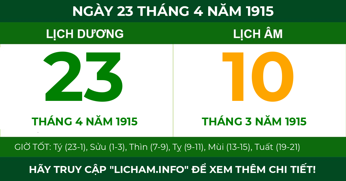 lịch âm ngày 23 tháng 4 năm 1915