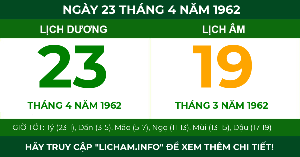lịch âm ngày 23 tháng 4 năm 1962