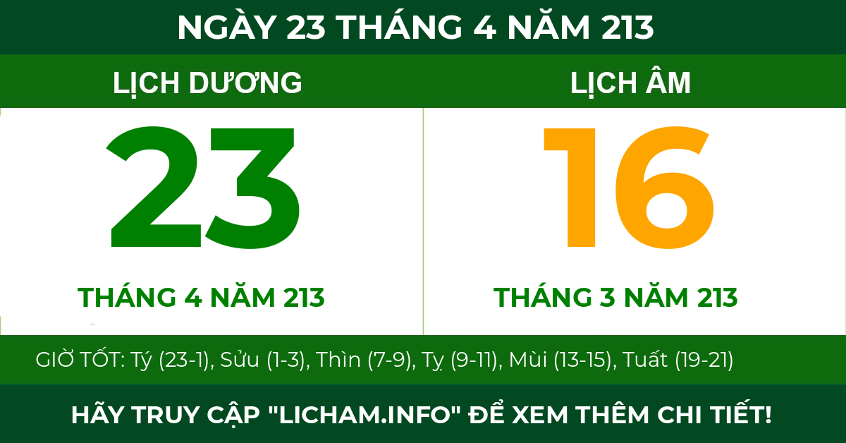 lịch âm ngày 23 tháng 4 năm 213