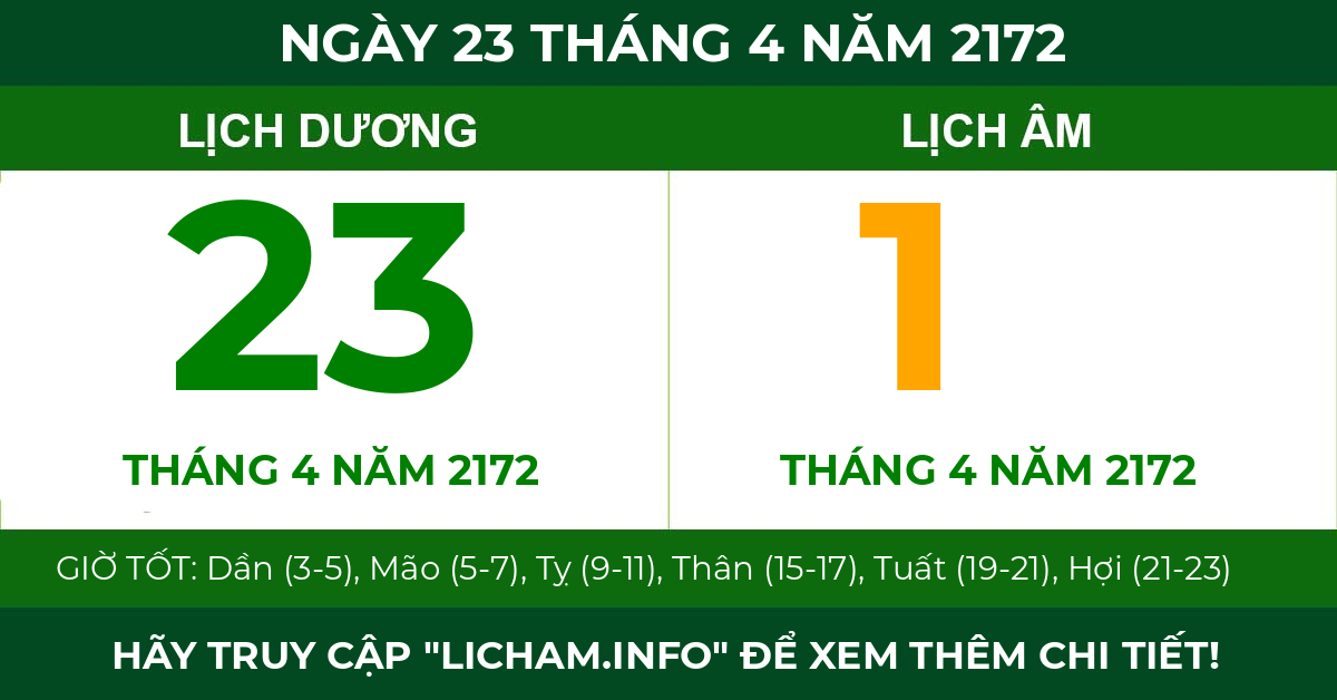 lịch âm ngày 23 tháng 4 năm 2172
